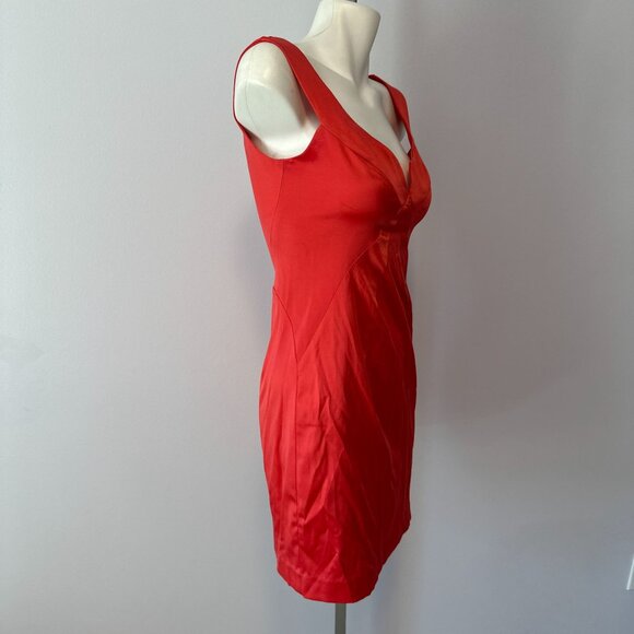 Black Halo Coral Red Pink Satin Sleeveless Sheath Career Dress Size 4 Womens - Picture 2 of 7